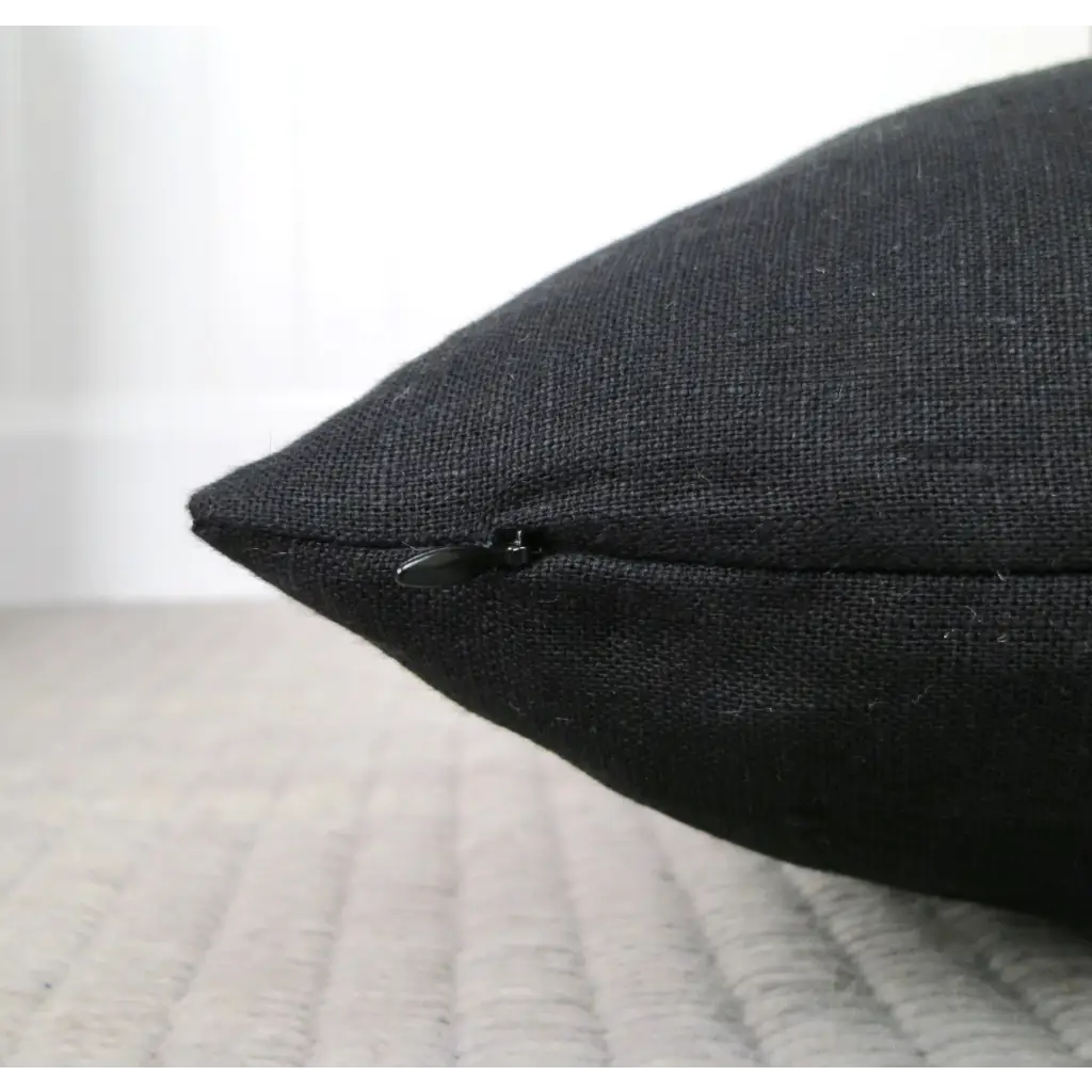 Black Linen Pillow Cover with Modern Block Pattern - Decor