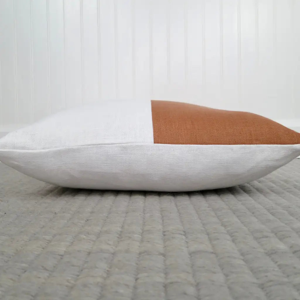 Color Block Linen Pillow Cover | Adobe and White Linen -