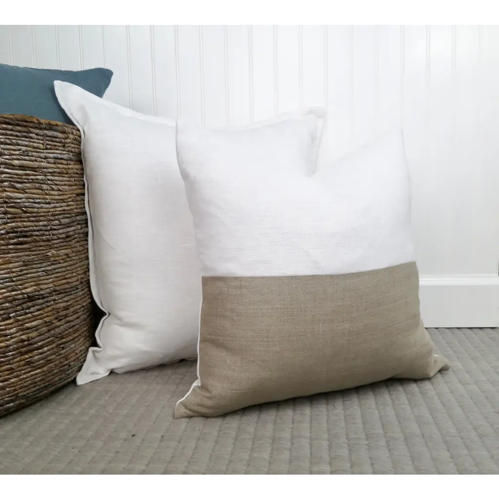 Color Block Linen Pillow Cover | Natural and White Linen -
