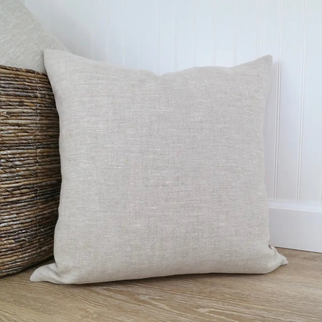 Color Block Pillow Cover | Natural Linen and Blue Velvet -