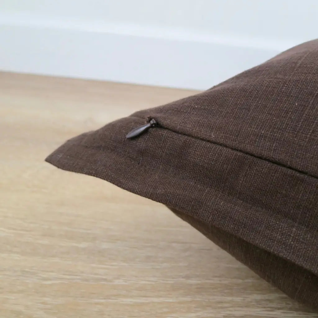 Dark Brown Linen Pillow Cover with Flange Edge - Throw