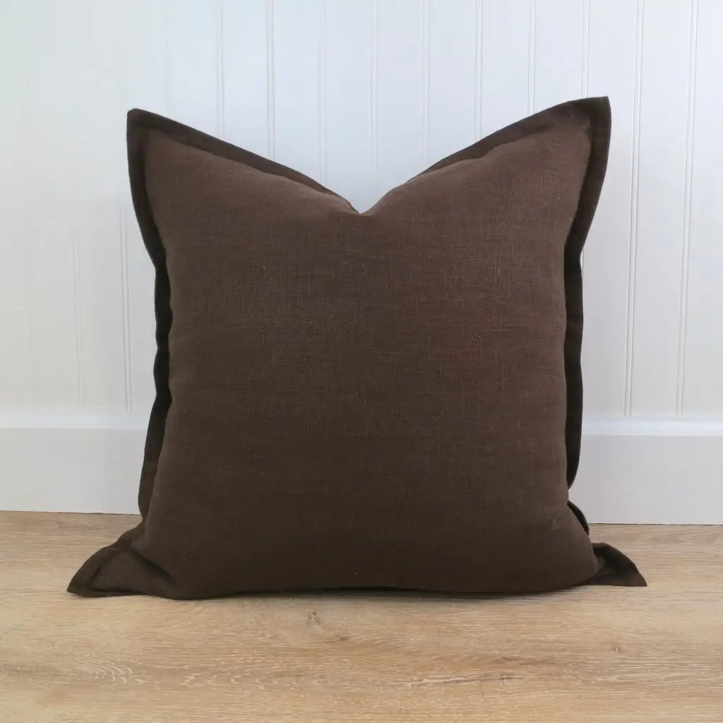 Dark Brown Linen Pillow Cover with Flange Edge - Throw