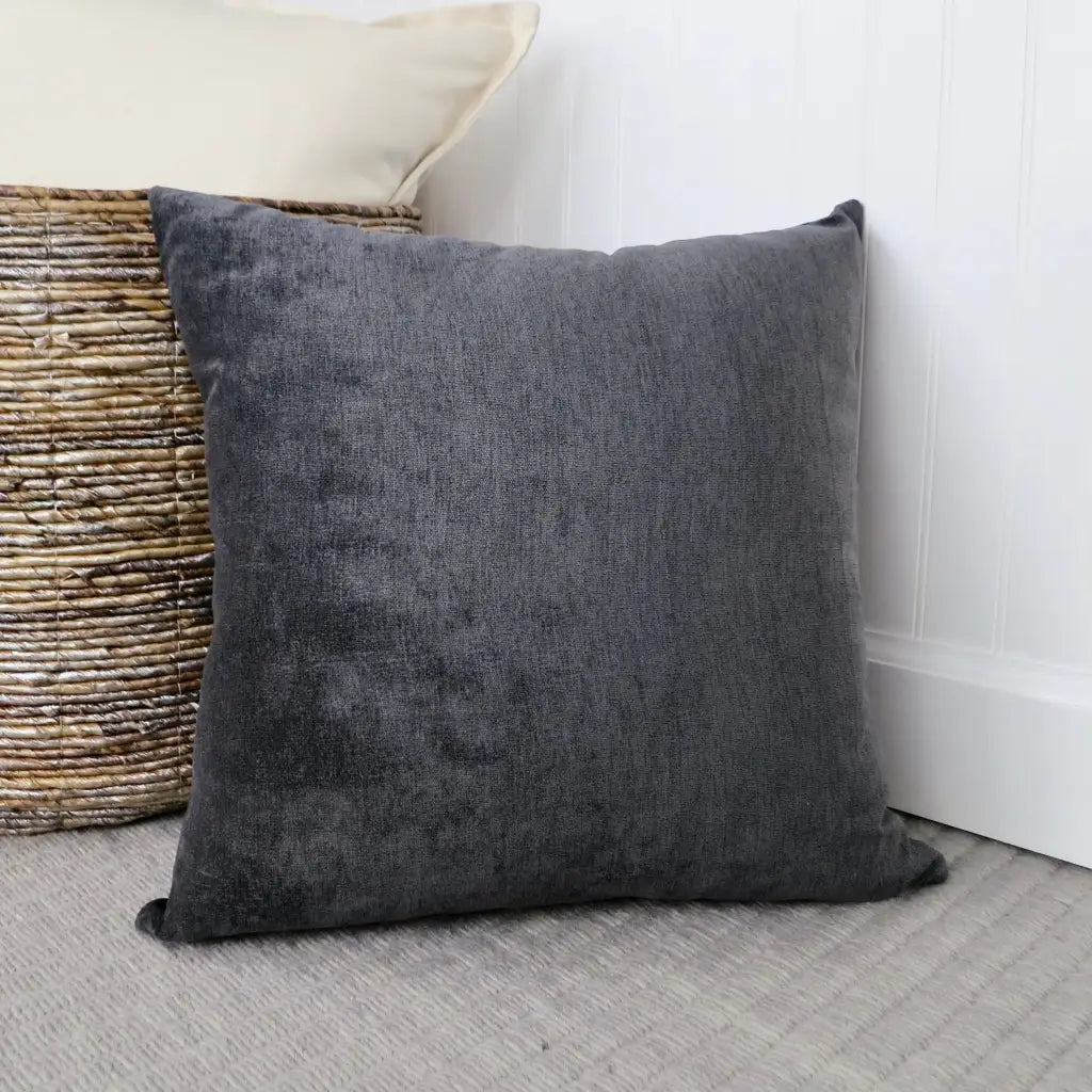 Dark Gray Velvet Pillow Cover, Luxe Charcoal Grey Modern Velvet