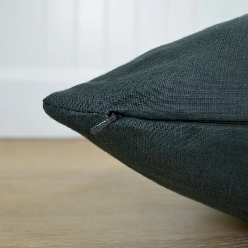 Dark Green Linen Pillow Cover - Throw Pillows