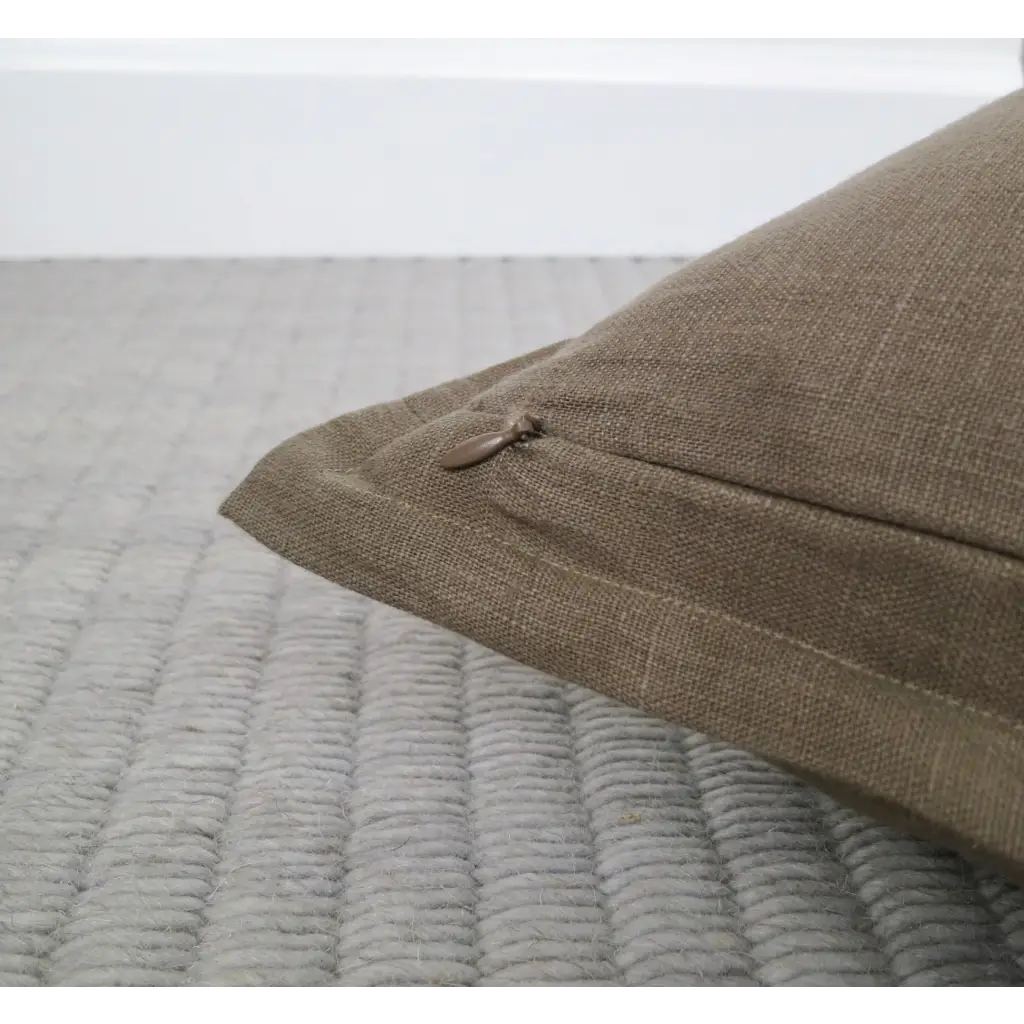 Farmhouse Brown Linen Pillow Cover with Flange Edge - Throw