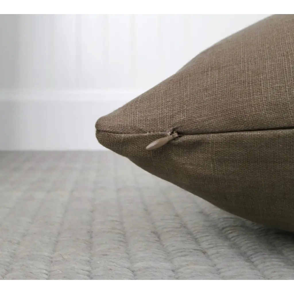 Farmhouse Brown Linen Pillow Cover with Modern Block