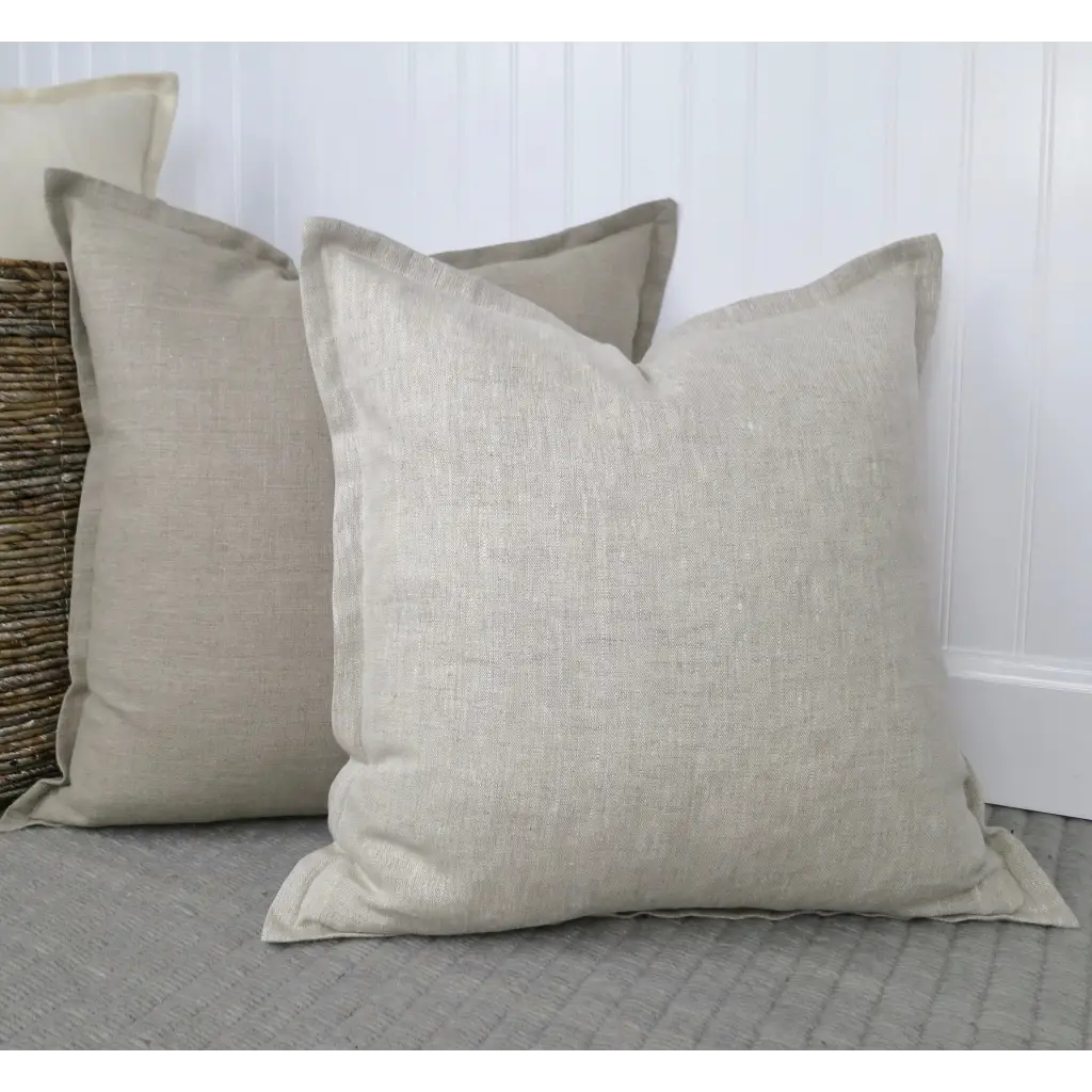 Heathered Natural Linen Pillow Cover with Flange Edge -