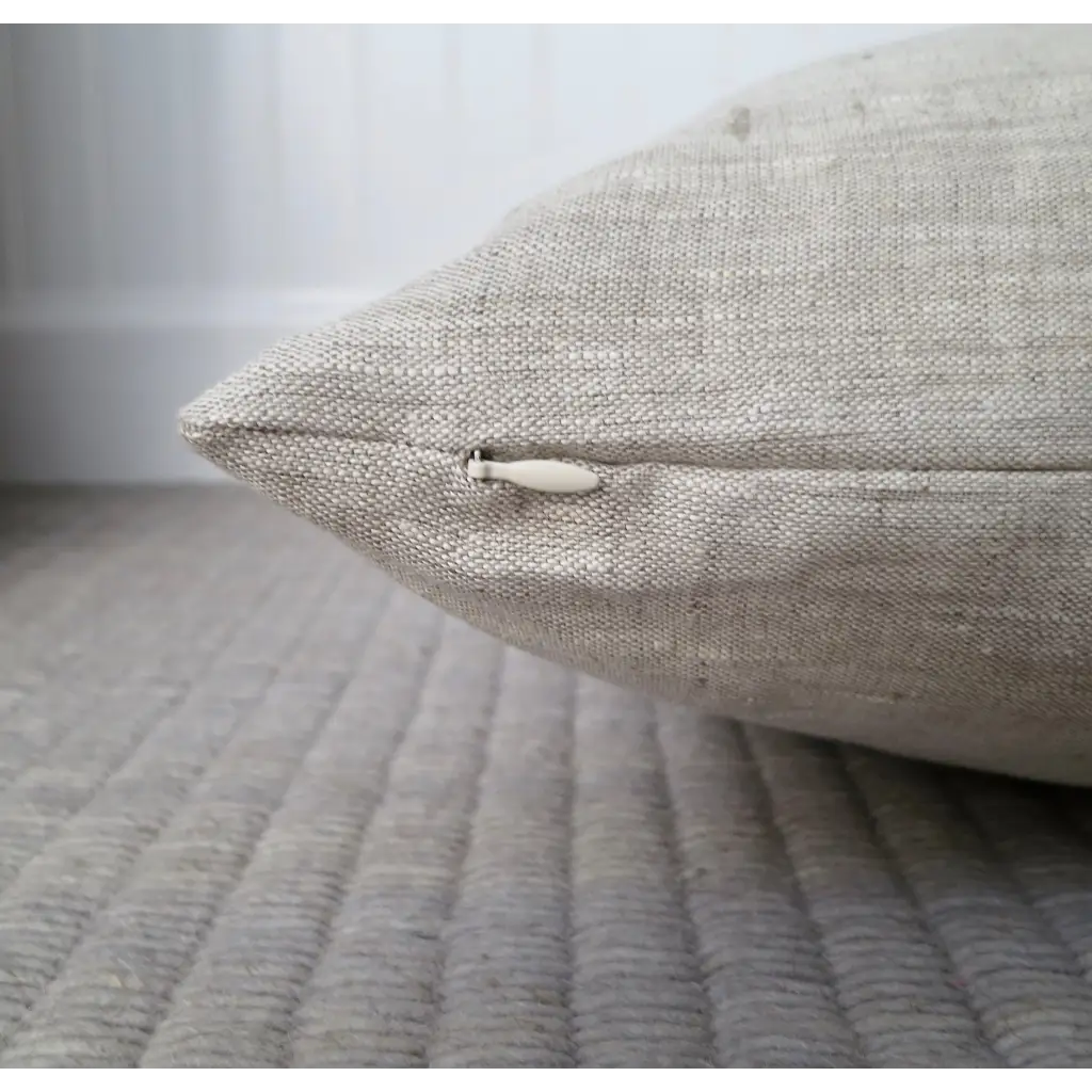 Heathered Natural Linen Pillow Cover with Modern Block