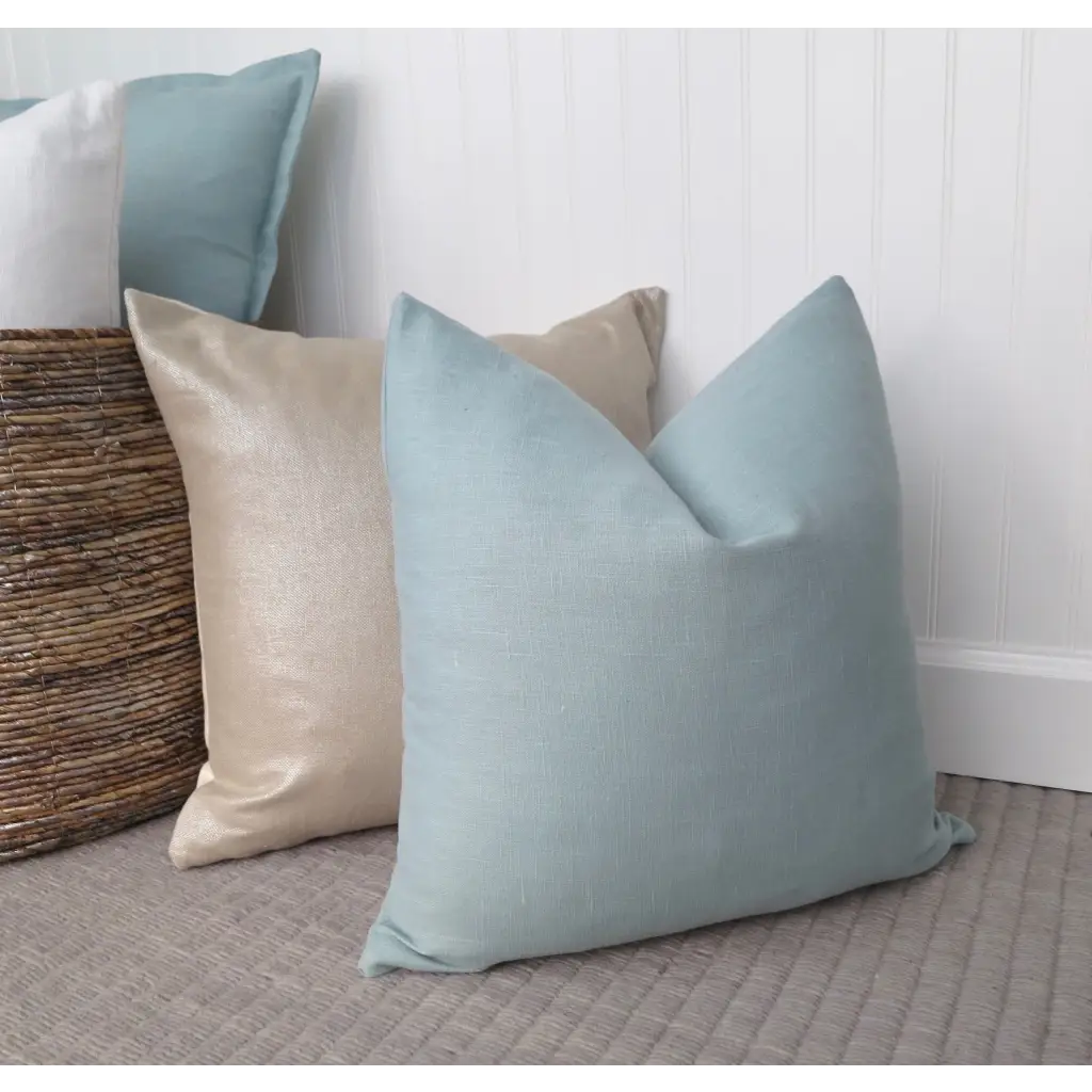 Spa Blue Linen Pillow Cover - Throw Pillows