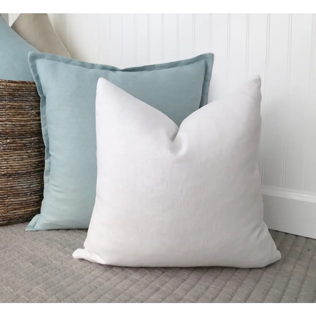 Spa Blue Linen Pillow Cover with Flange Edge - Throw Pillows