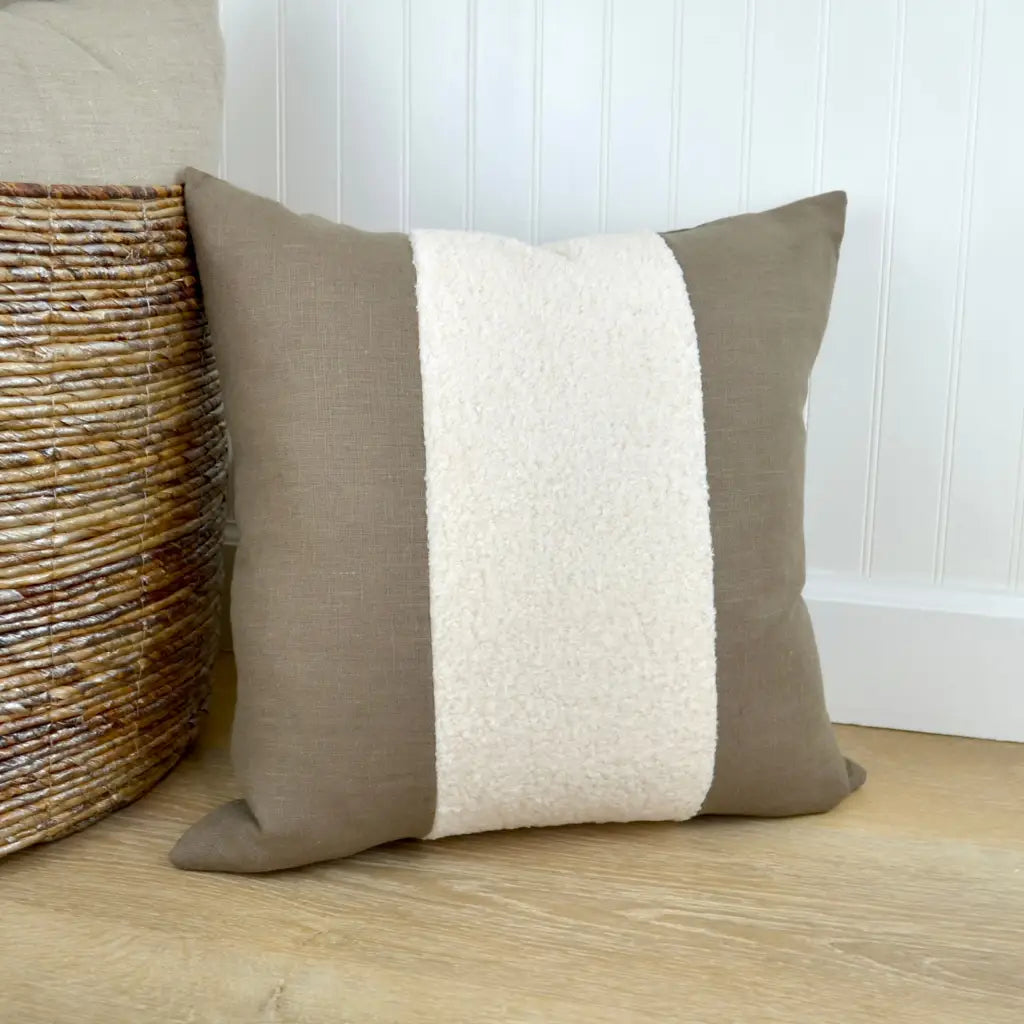 Aspen Throw Pillow Cover in Farmhouse Brown Linen & Ivory