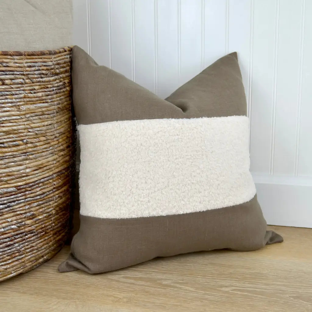 Aspen Throw Pillow Cover in Farmhouse Brown Linen & Ivory