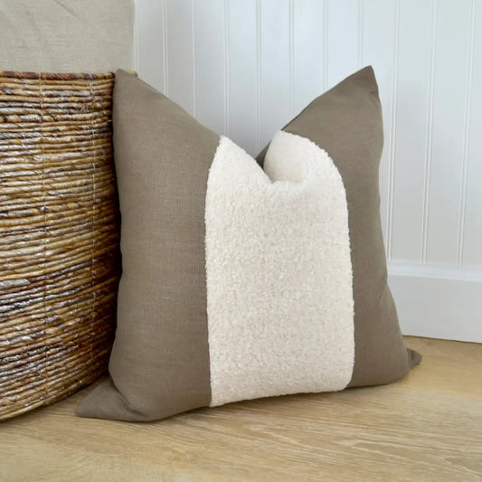 Aspen Throw Pillow Cover in Farmhouse Brown Linen & Ivory