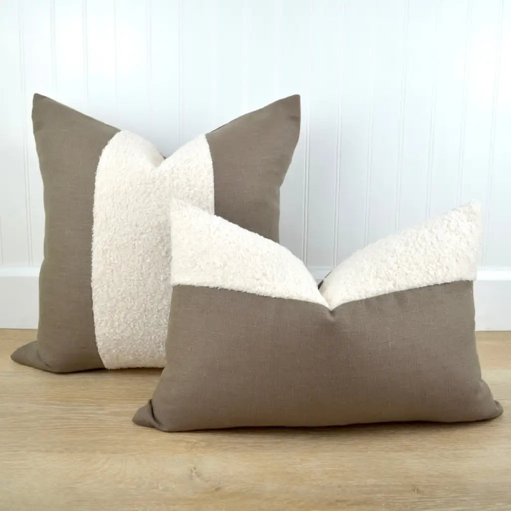 Aspen Throw Pillow Cover in Farmhouse Brown Linen & Ivory