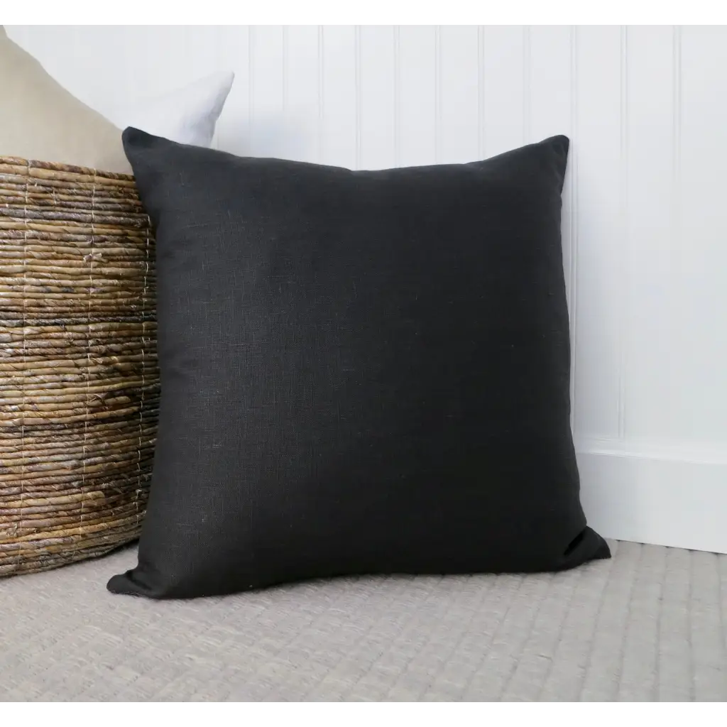 Black Linen Pillow Cover - Throw Pillows