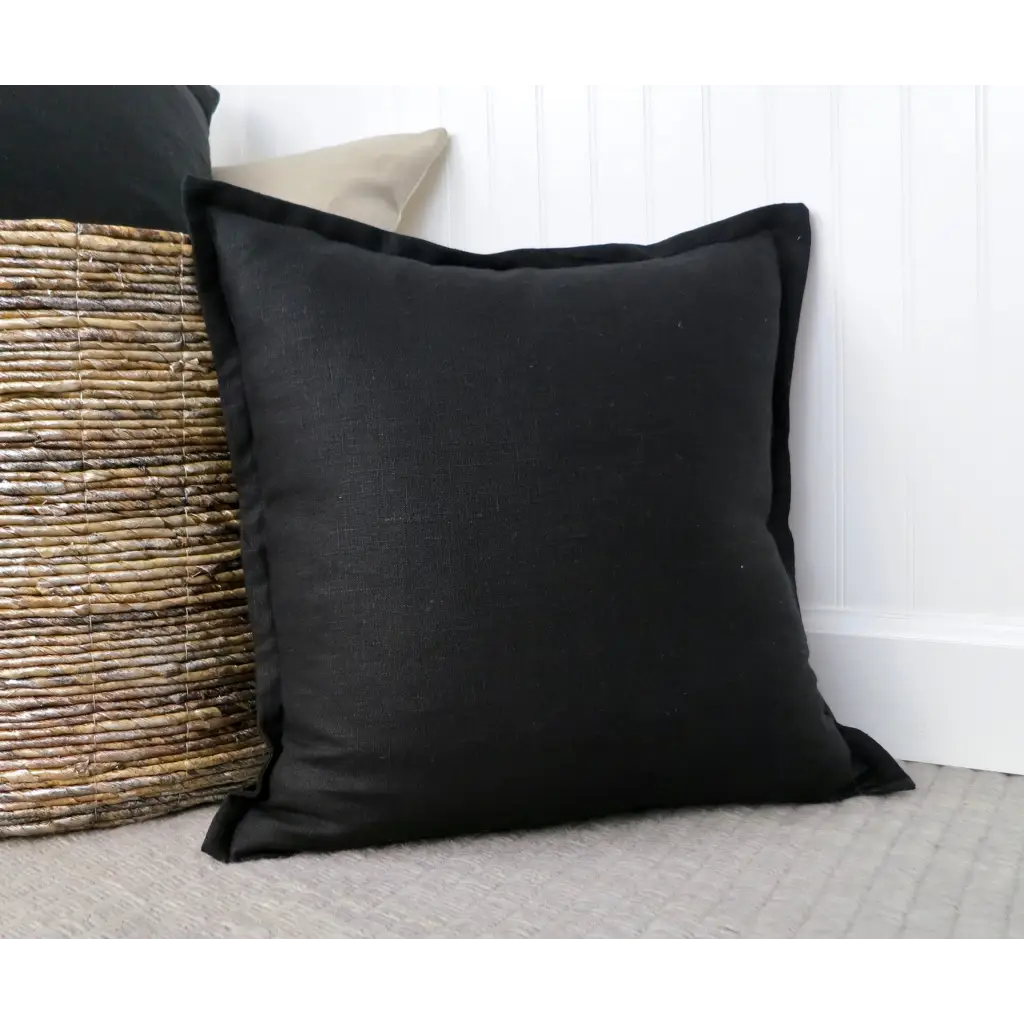 Black Linen Pillow Cover with Flange Edge - Throw Pillows