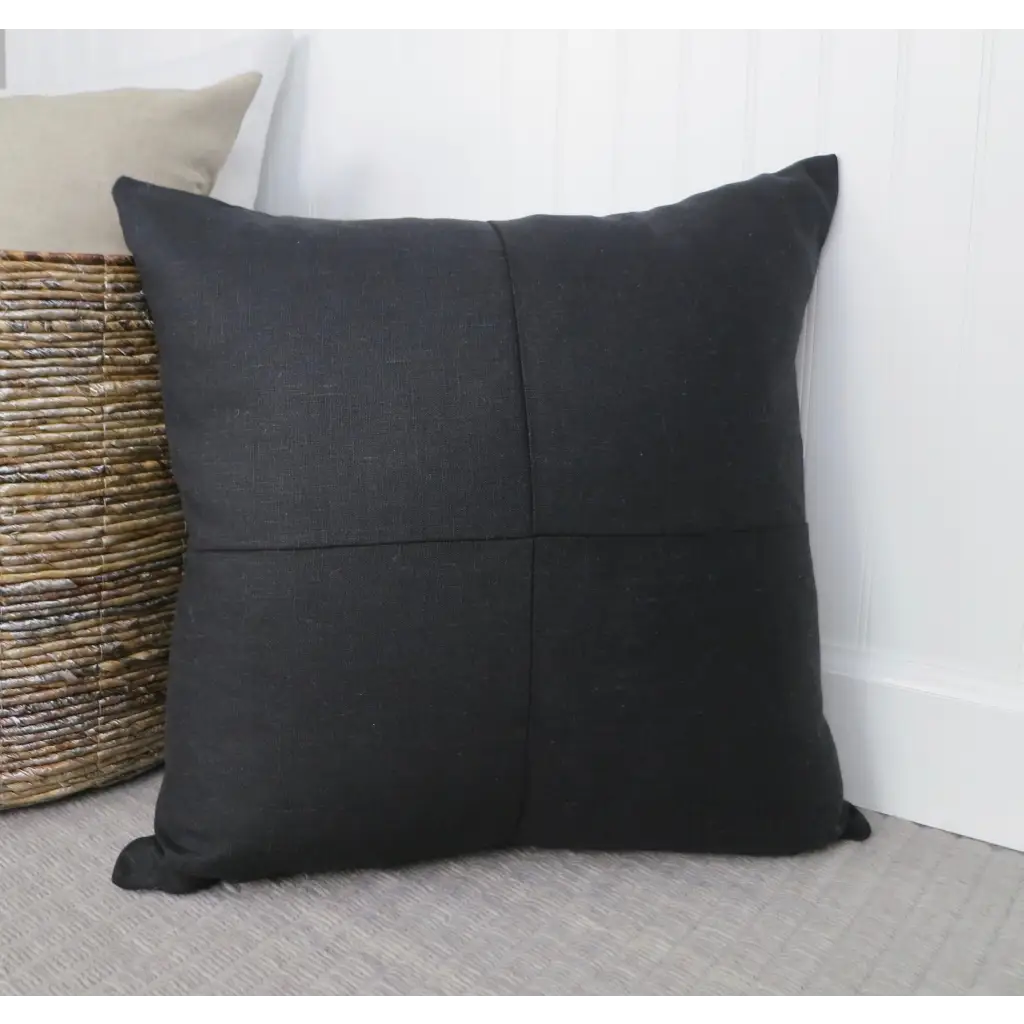 Black Linen Pillow Cover with Modern Block Pattern - Decor