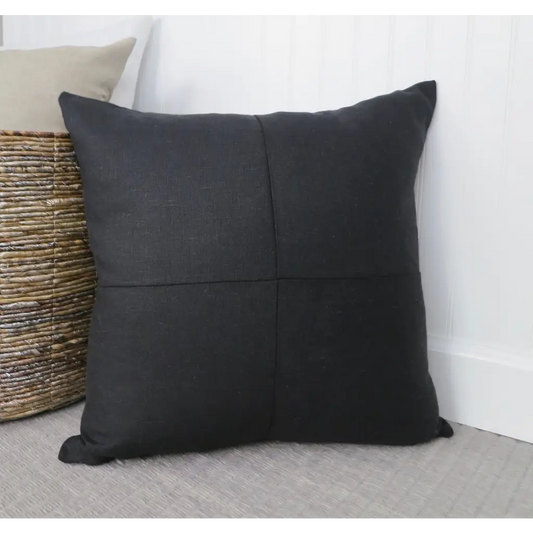 Black Linen Pillow Cover with Modern Block Pattern - Decor