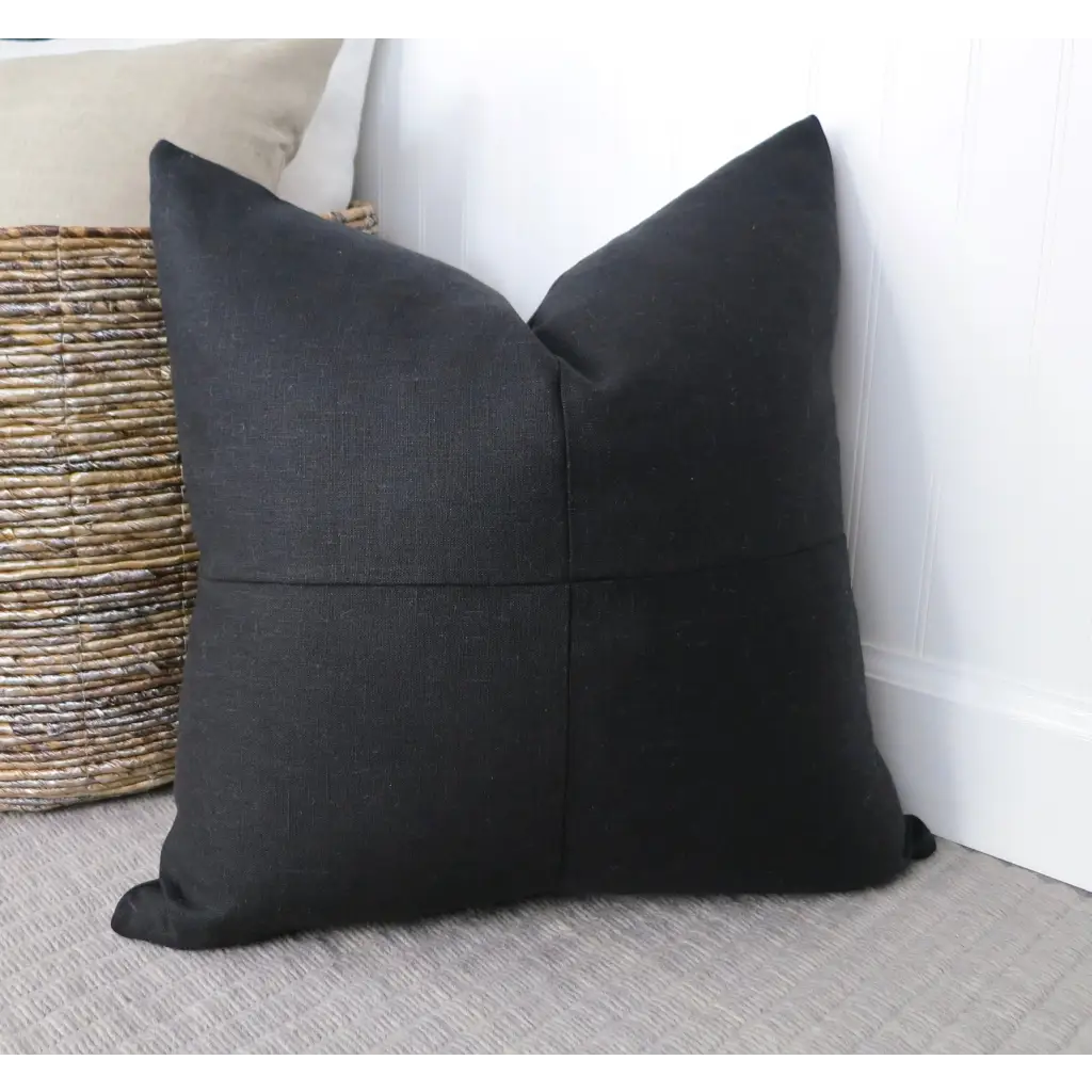 Black Linen Pillow Cover with Modern Block Pattern - Decor