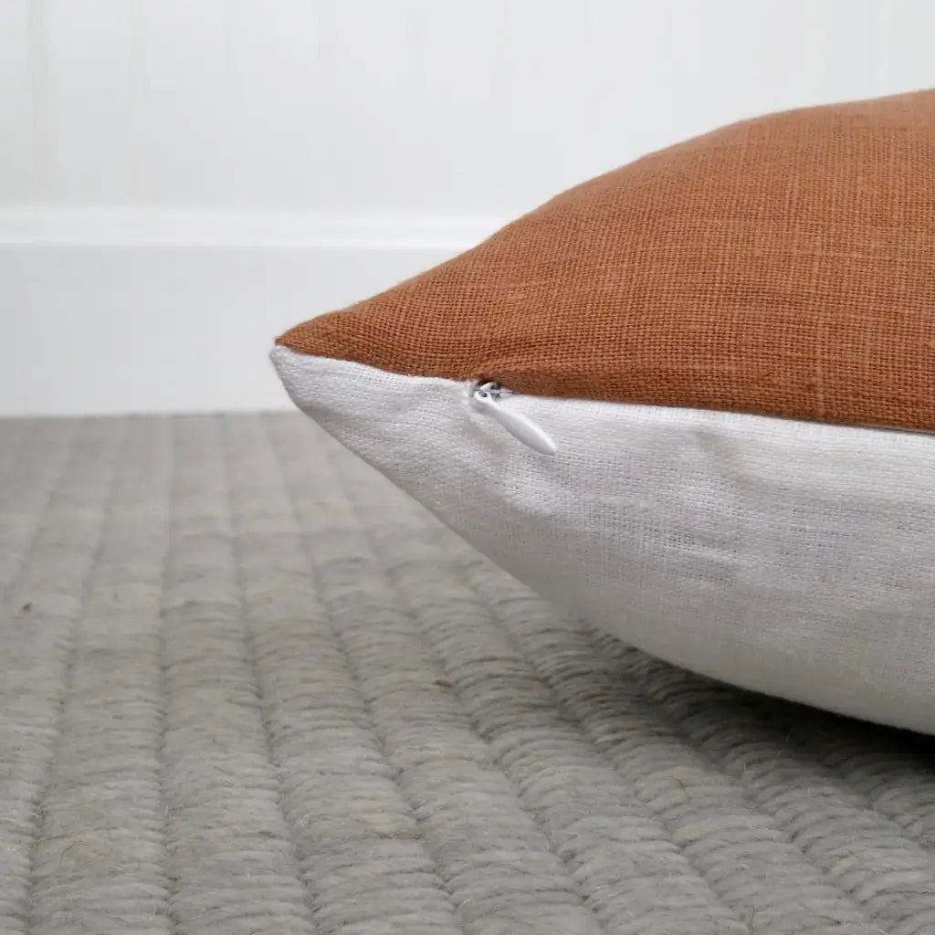 Color Block Linen Pillow Cover | Adobe and White Linen -