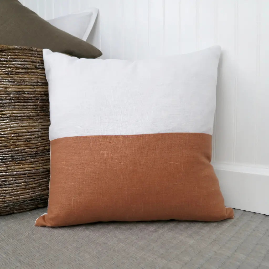 Color Block Linen Pillow Cover | Adobe and White Linen -