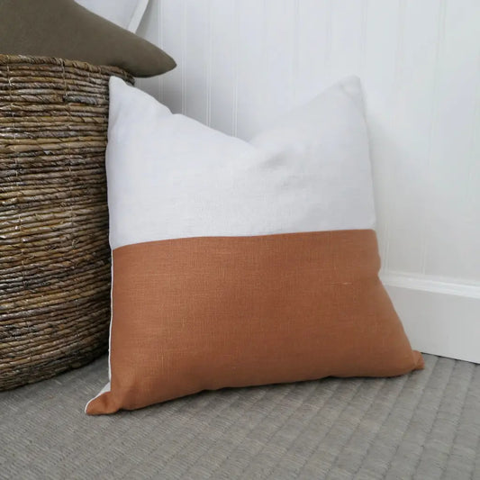 Color Block Linen Pillow Cover | Adobe and White Linen -