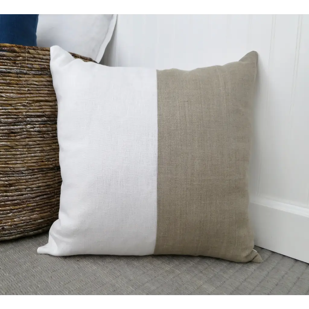 Color Block Linen Pillow Cover | Natural and White Linen -