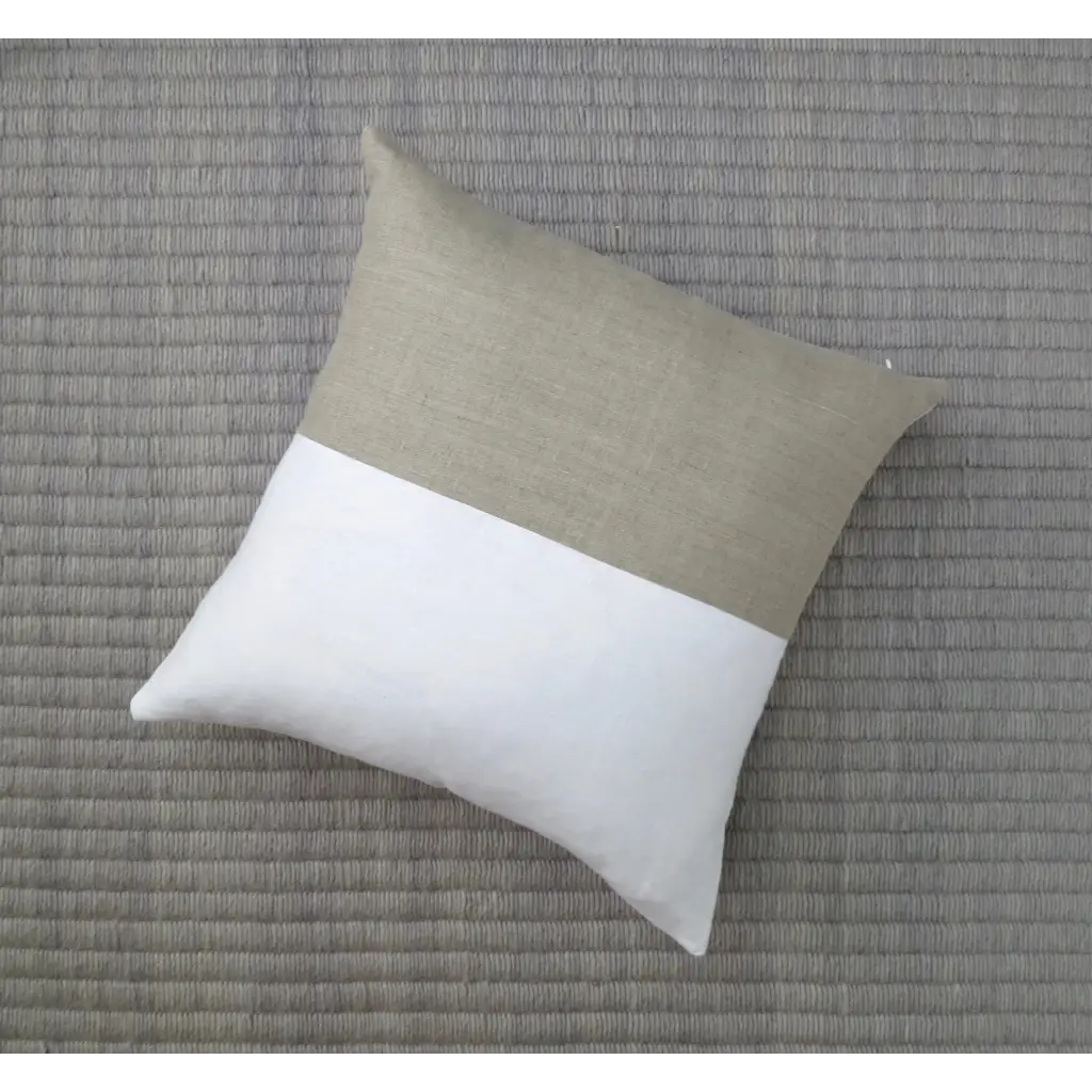 Color Block Linen Pillow Cover | Natural and White Linen -