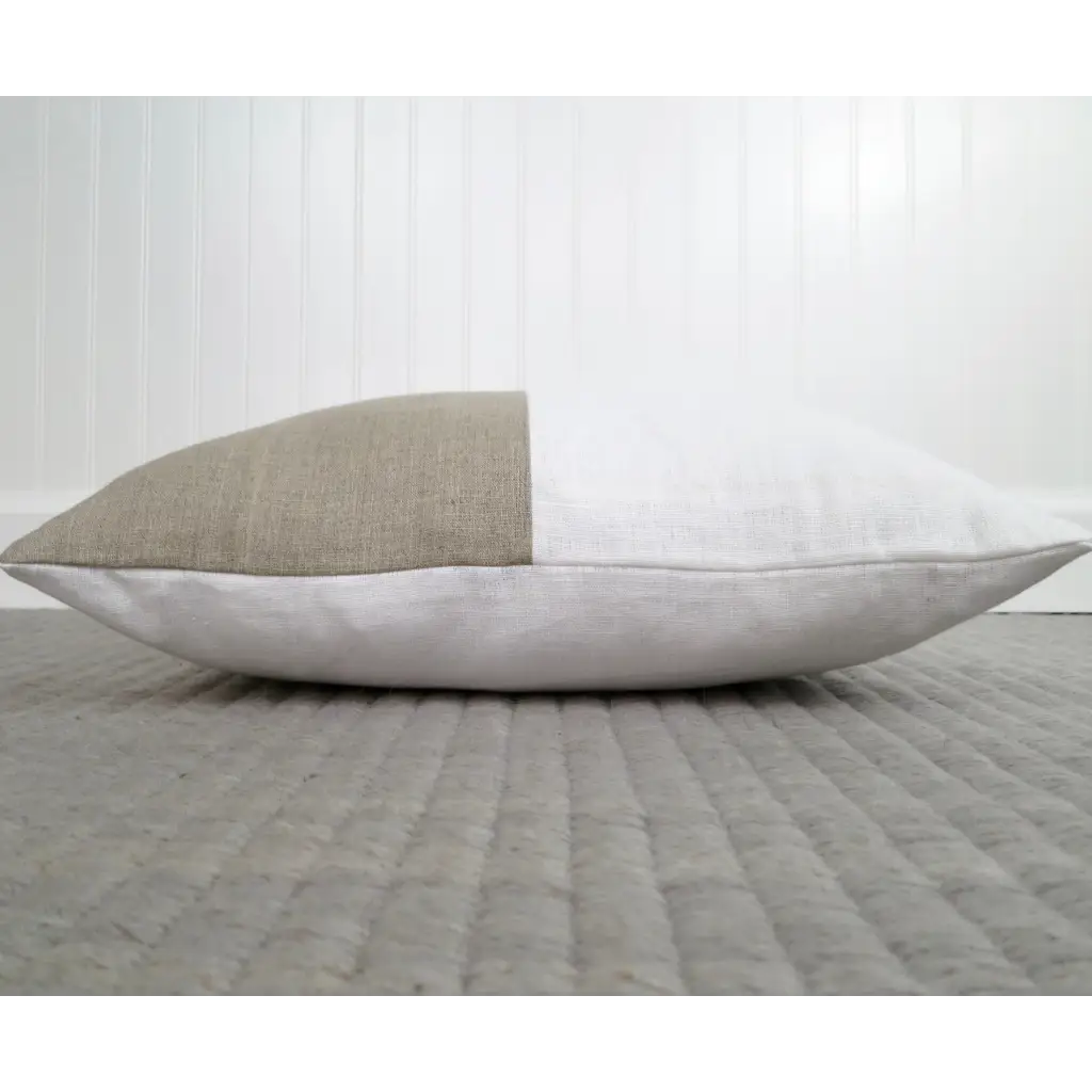 Color Block Linen Pillow Cover | Natural and White Linen -