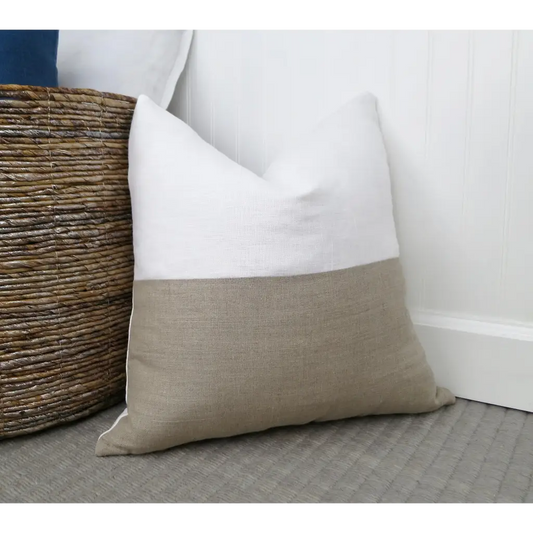 Color Block Linen Pillow Cover | Natural and White Linen -