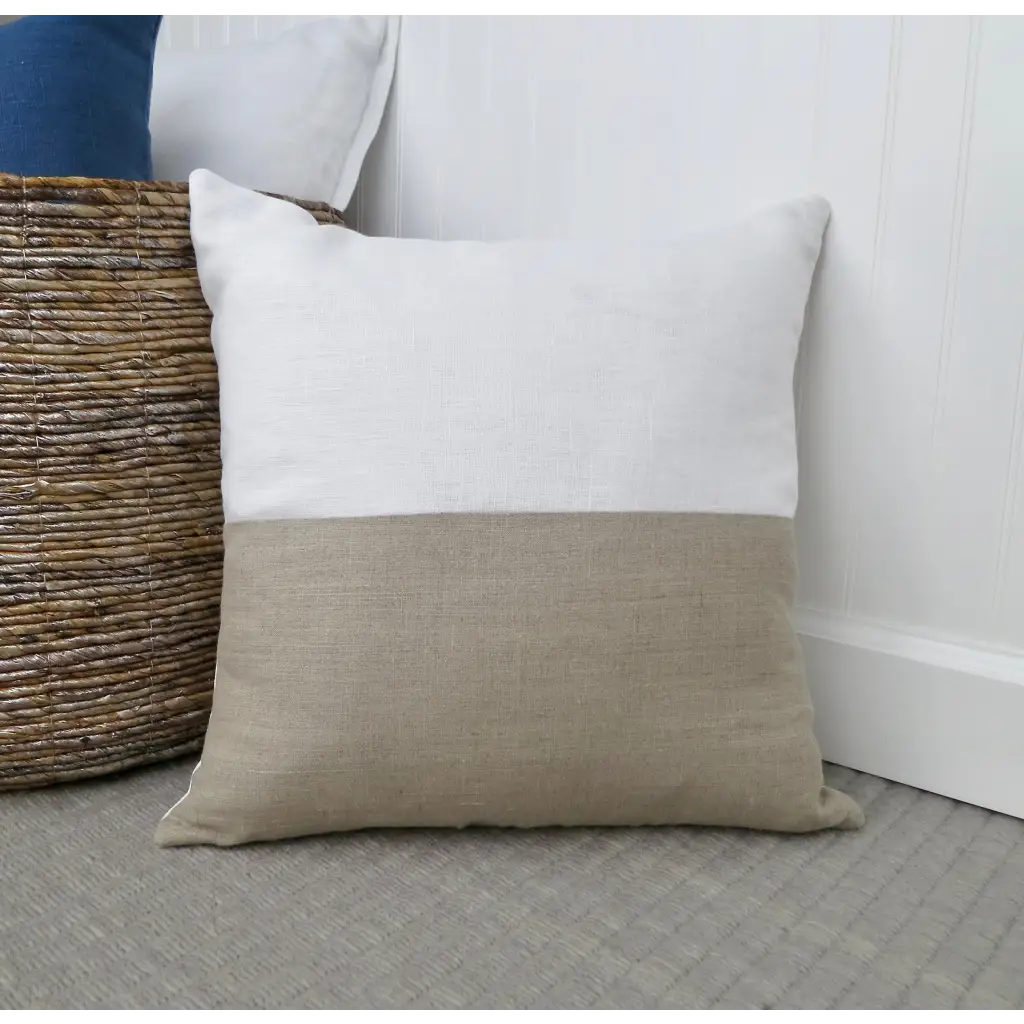 Color Block Linen Pillow Cover | Natural and White Linen -