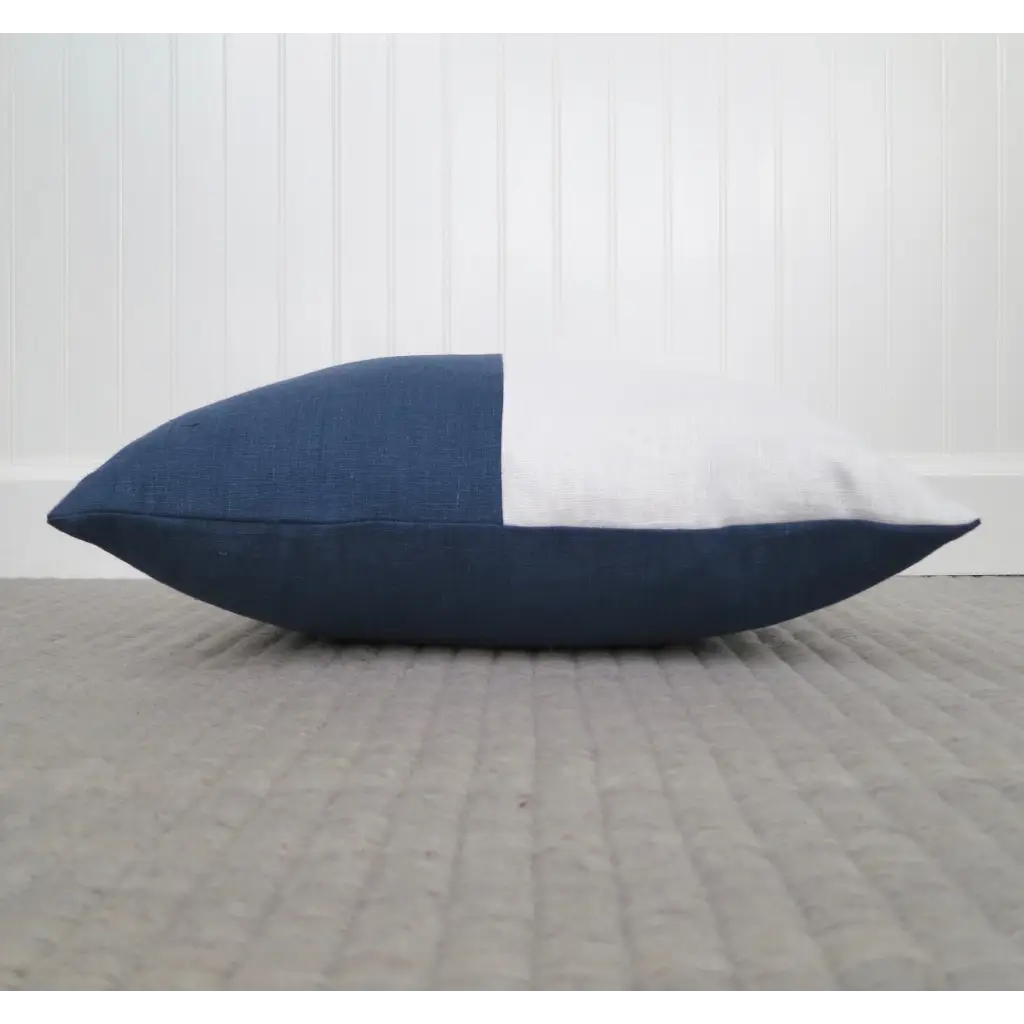 Color Block Linen Pillow Cover | Navy Blue and White Linen