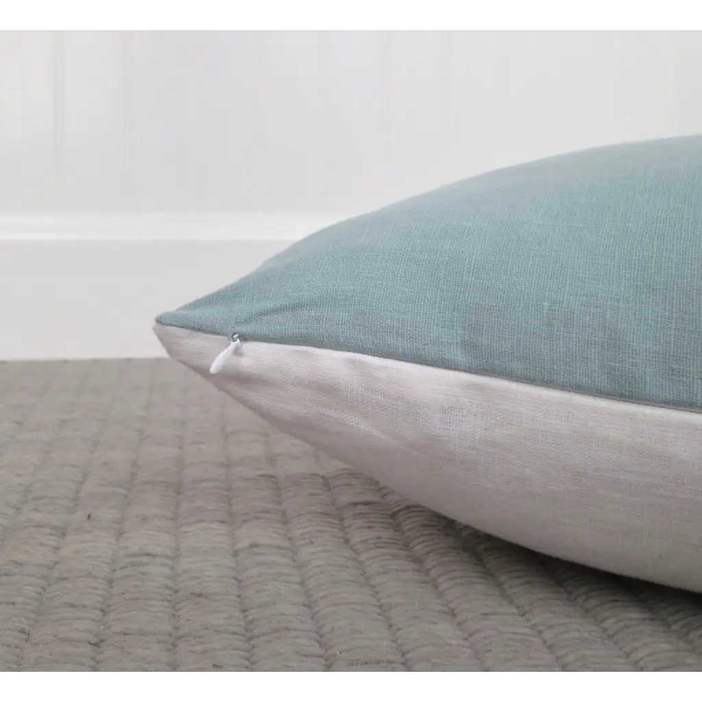 Color Block Linen Pillow Cover | Spa Blue and White Linen