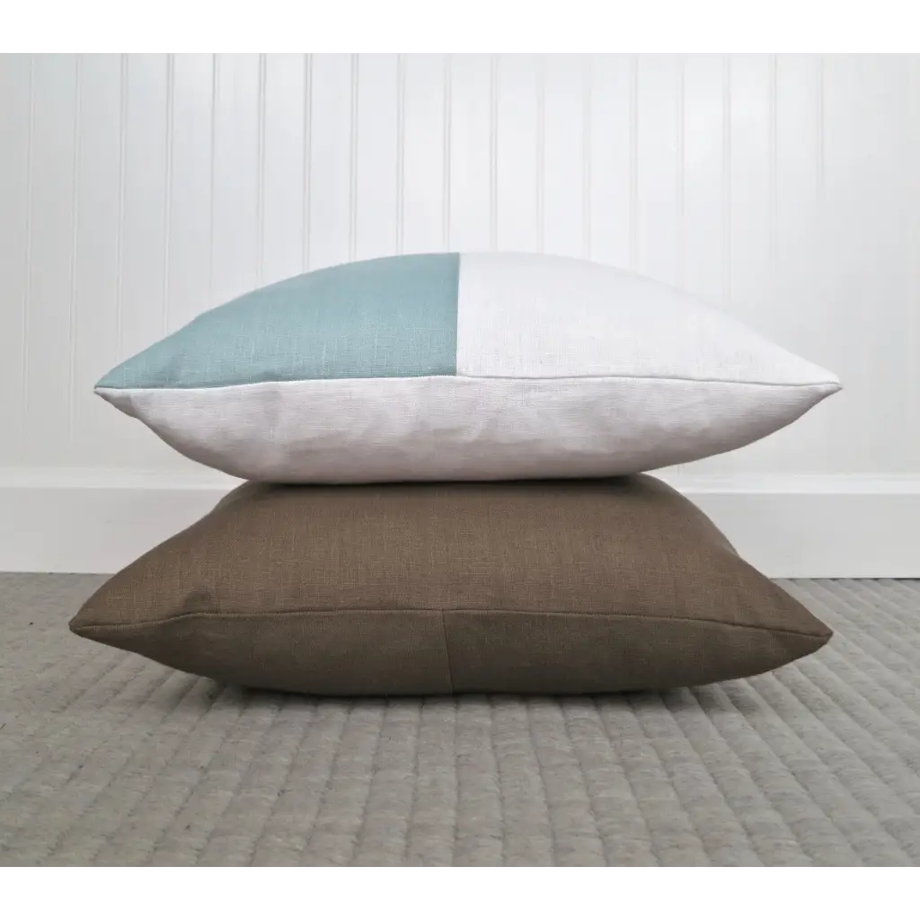 Color Block Linen Pillow Cover | Spa Blue and White Linen