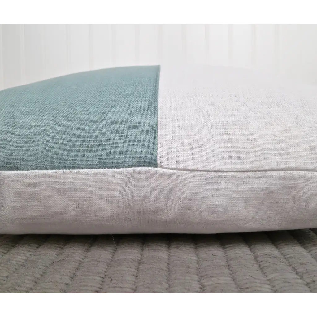 Color Block Linen Pillow Cover | Spa Blue and White Linen