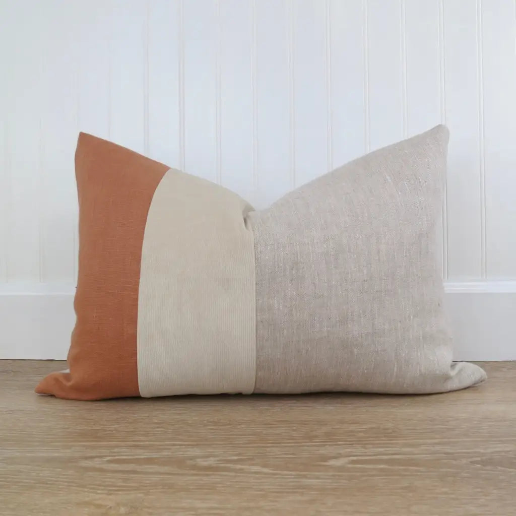 Color Block Pillow Cover | Adobe Linen and Ivory Velvet -