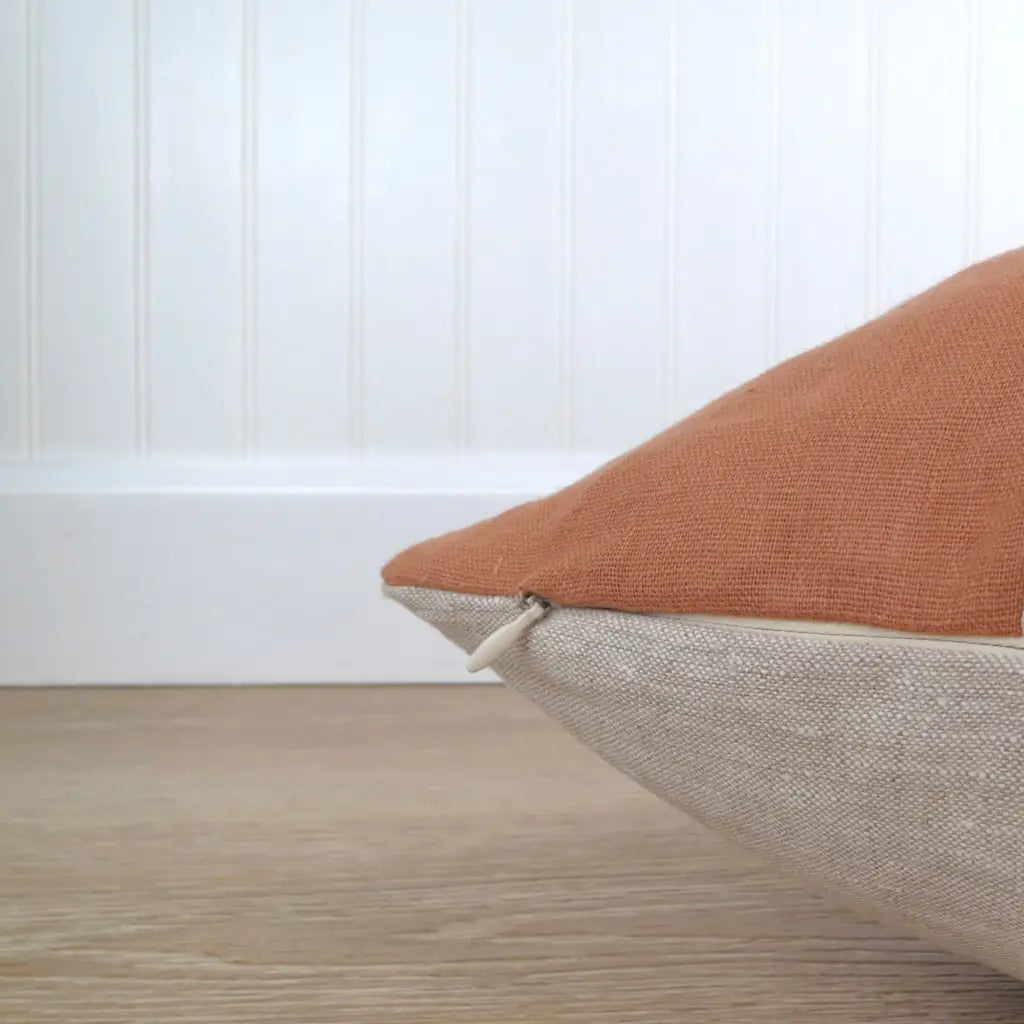 Color Block Pillow Cover | Adobe Linen and Ivory Velvet -