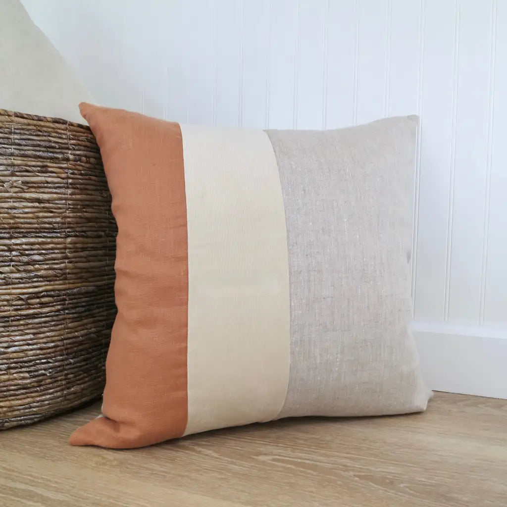 Color Block Pillow Cover | Adobe Linen and Ivory Velvet -