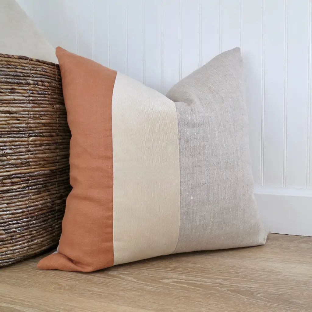 Color Block Pillow Cover | Adobe Linen and Ivory Velvet -