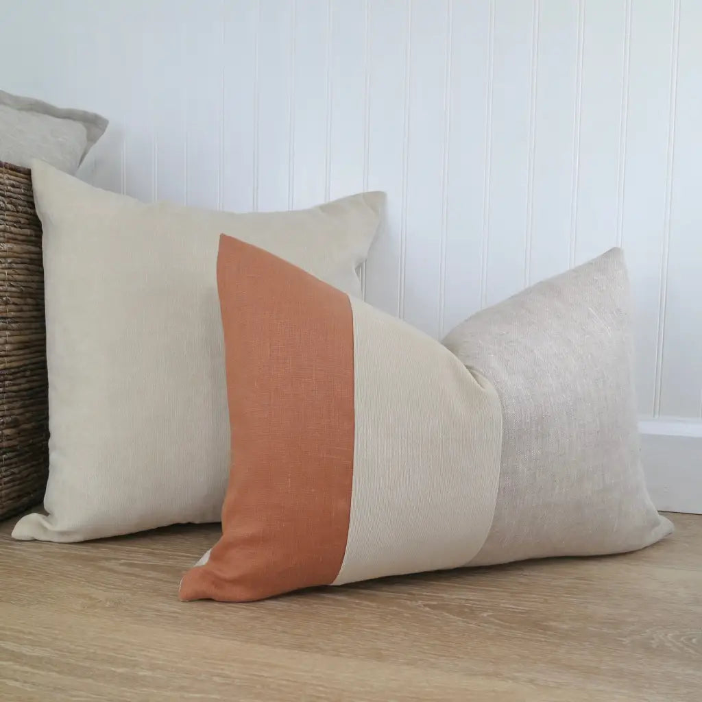 Color Block Pillow Cover | Adobe Linen and Ivory Velvet -