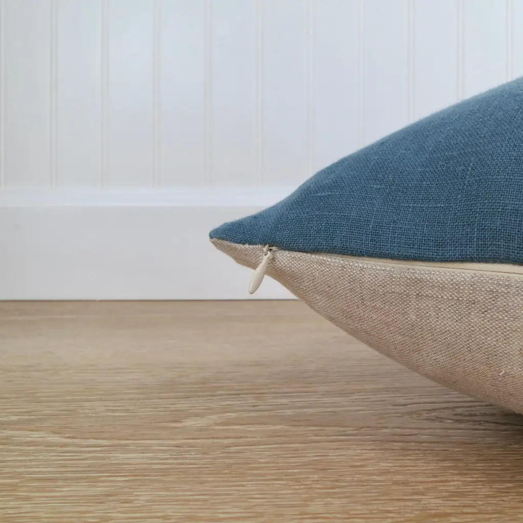 Color Block Pillow Cover | Slate Blue Linen and Ivory