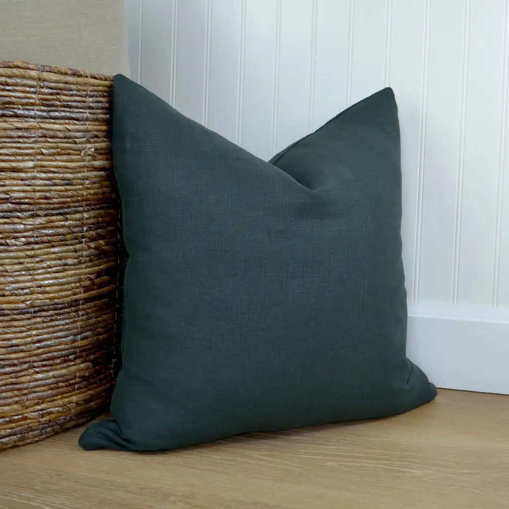 Dark Green Linen Pillow Cover - Throw Pillows