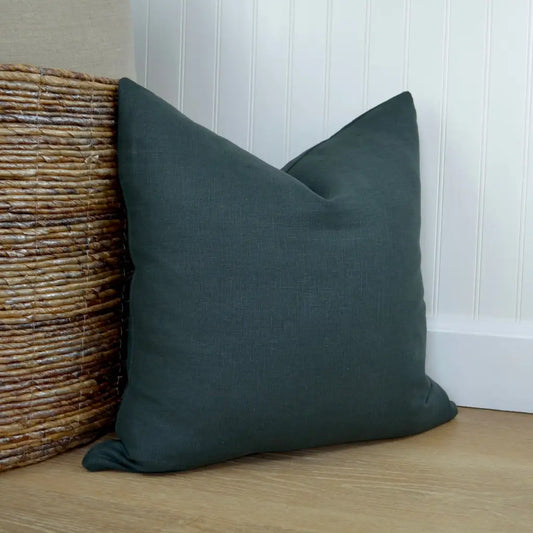 Dark Green Linen Pillow Cover - Throw Pillows