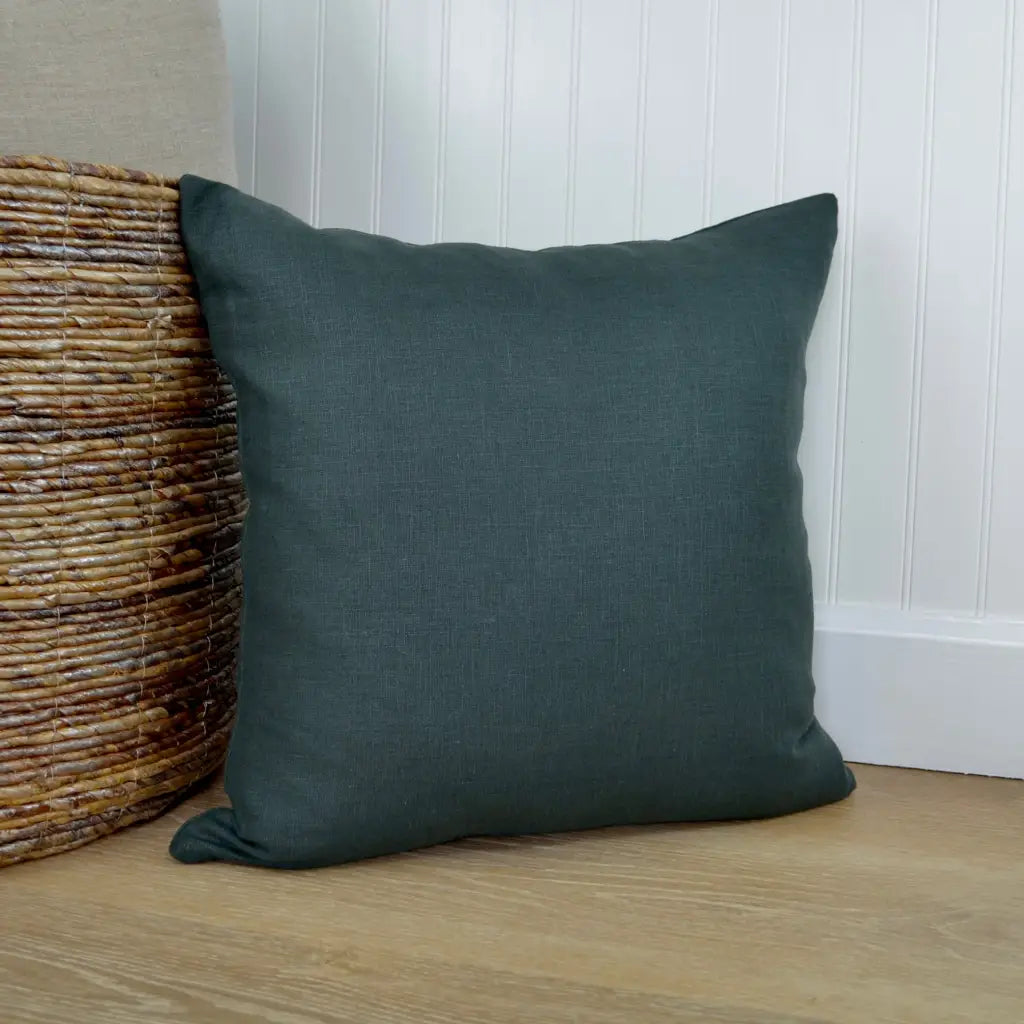 Dark Green Linen Pillow Cover - Throw Pillows