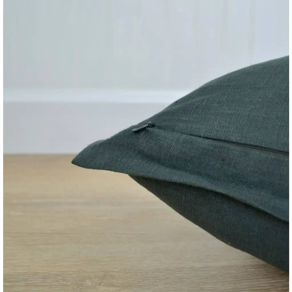Dark Green Linen Pillow Cover with Flange Edge - Throw