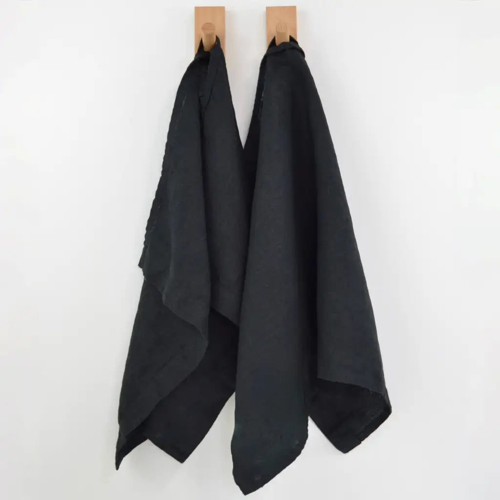 Everyday Linen Kitchen Towels | Black Linen Set of 2 - Decor