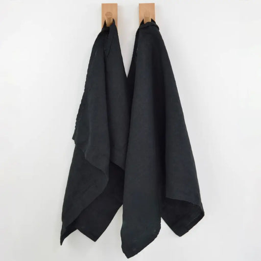 Everyday Linen Kitchen Towels | Black Linen Set of 2 - Decor
