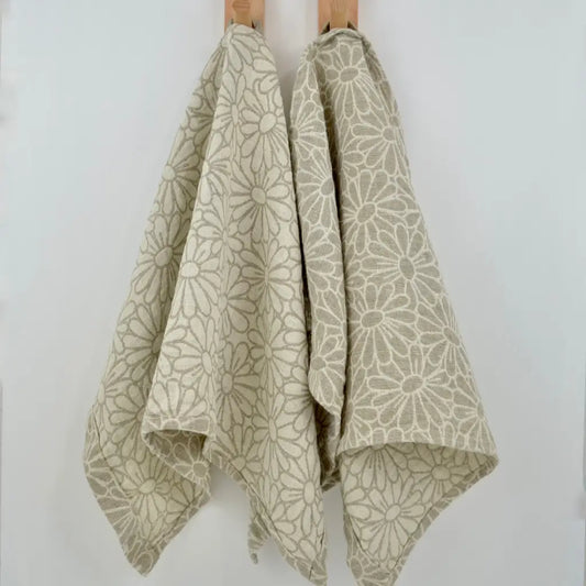 Everyday Linen Kitchen Towels | Floral Woven Set of 2