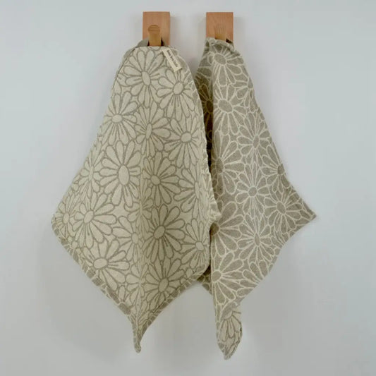 Everyday Linen Wash Cloths | Floral Woven Set of 2