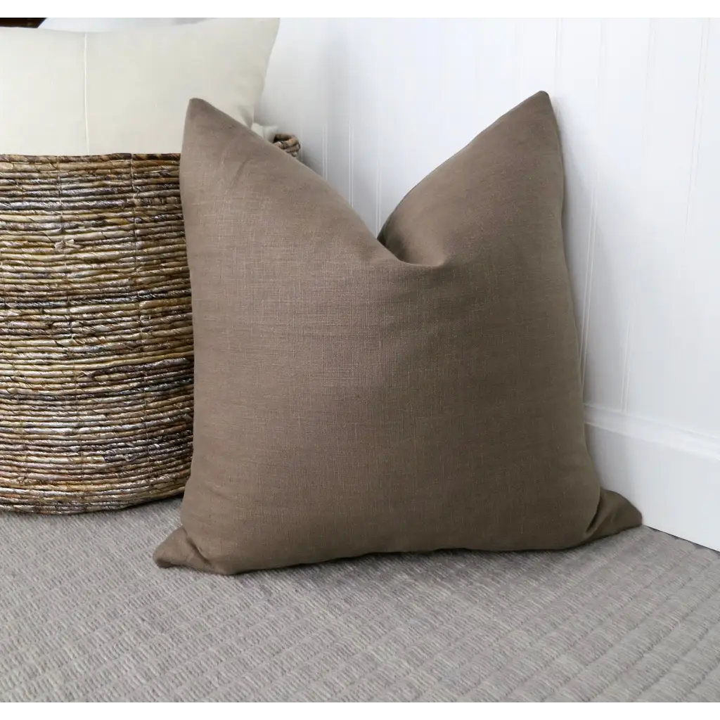 Farmhouse Brown Linen Pillow Cover - Throw Pillows